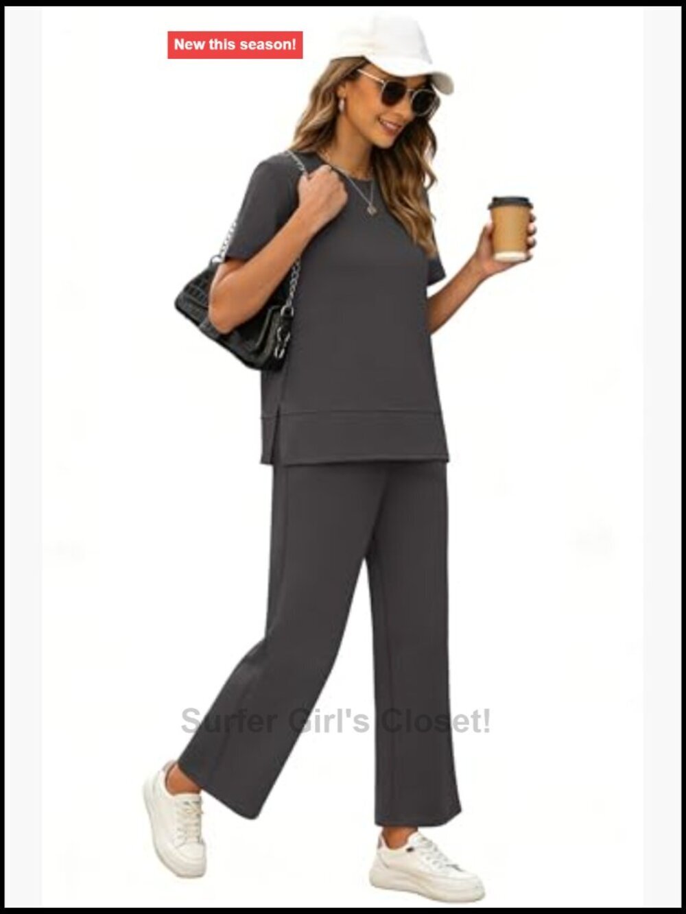 Side Slit Lounge Set 2 Piece Travel Outfits Cozy Loungewear Wide Leg Tracksuits - Picture 3 of 7